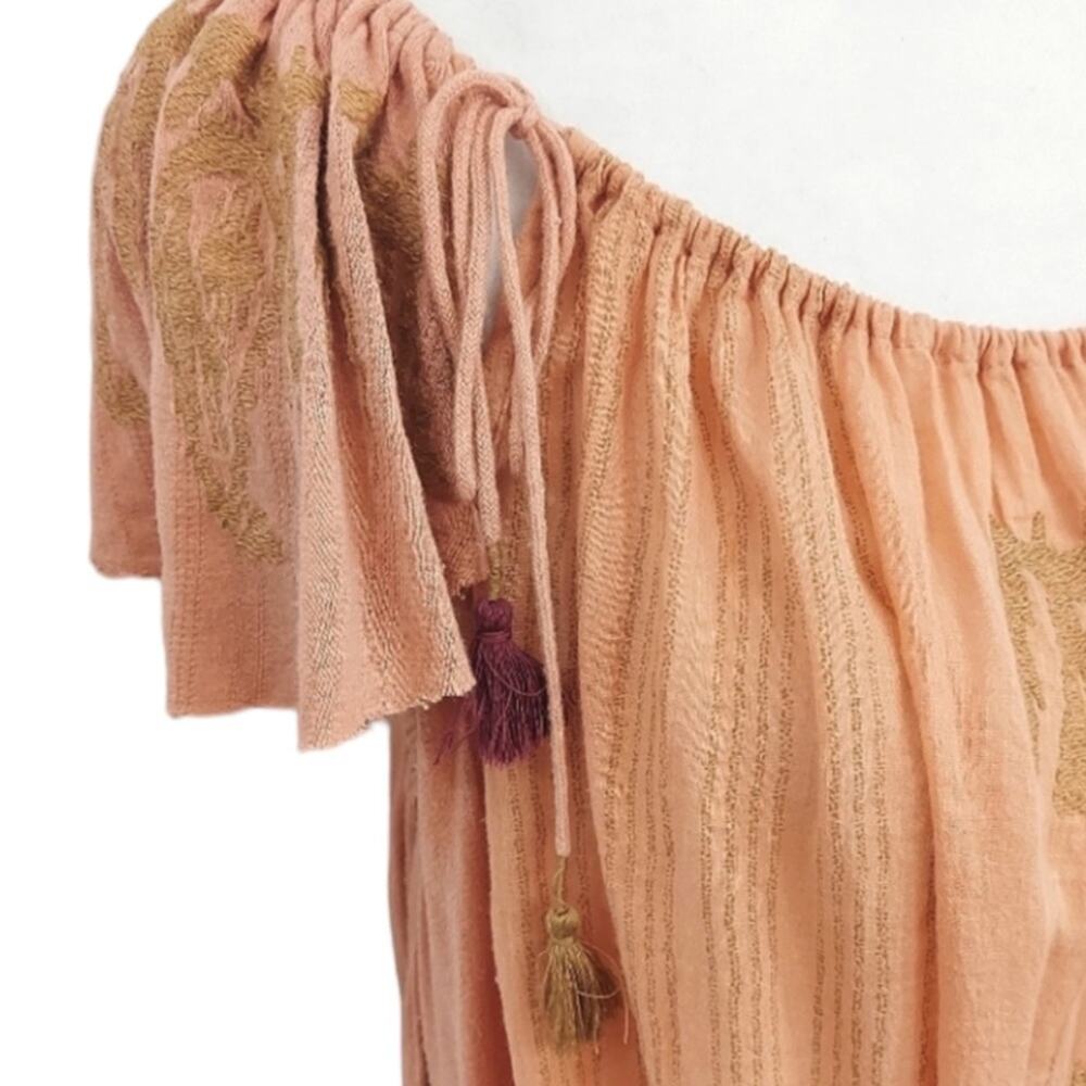 Free People Embroidered Peasant Top in Coral (Orange) with Gold & Burgundy XS - Picture 4 of 8